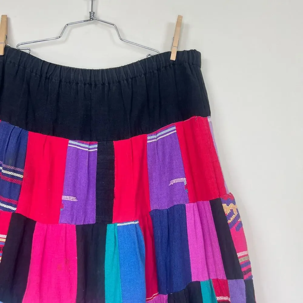VTG Boho Handmade Upcycled tapestry Patchwork midi Skirt Women’s Guatemalan 60s